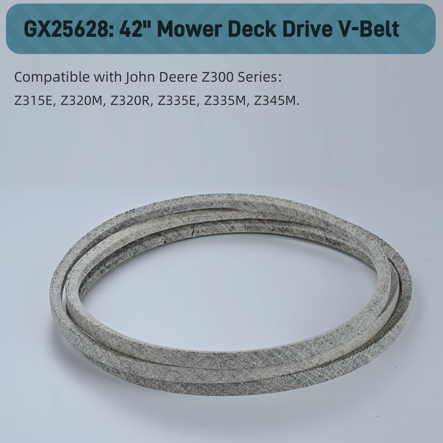 Close-up of Holdly GX25628 deck belt showing reinforced Kevlar material
