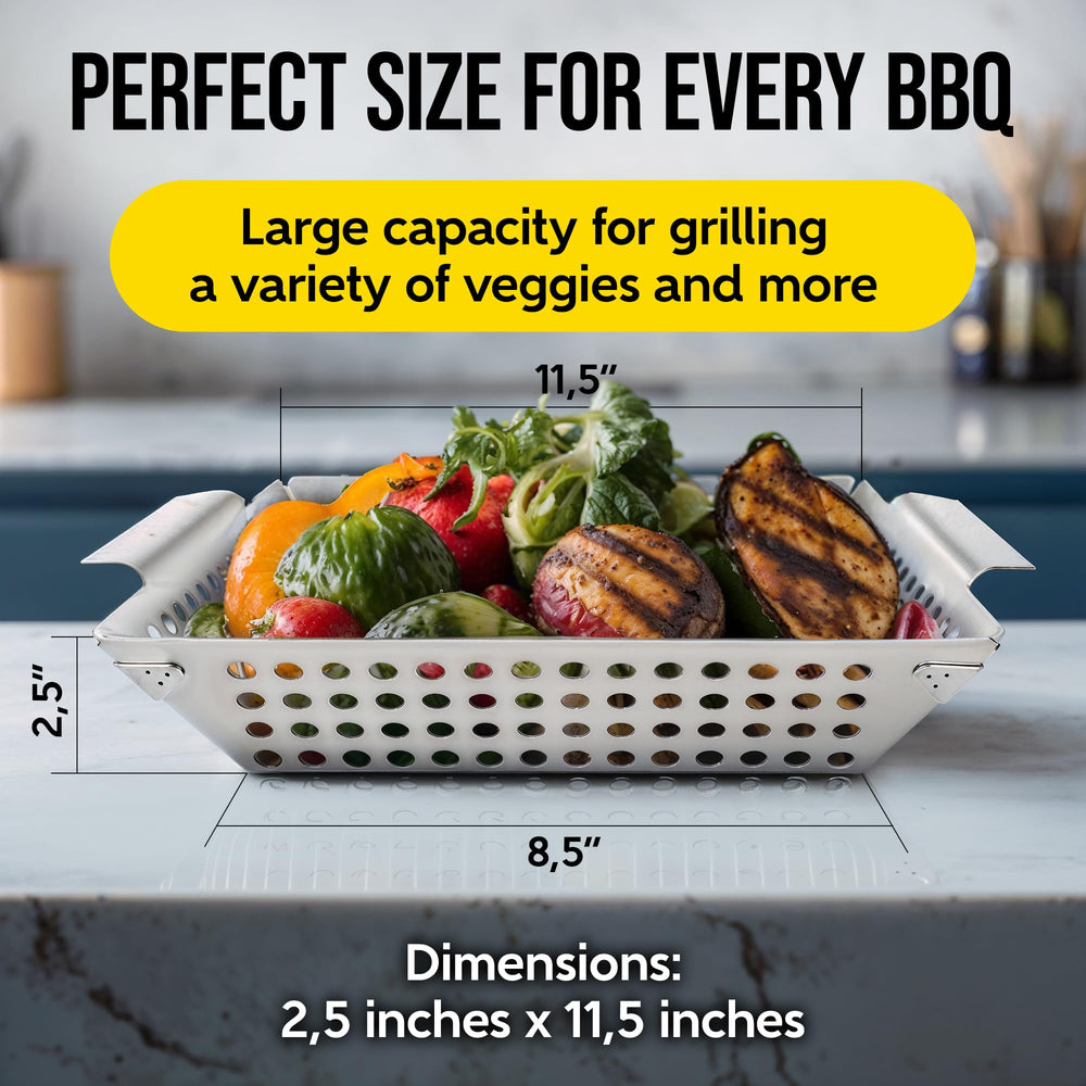 Close-up of holes in Kaluns Grill Basket for even grilling