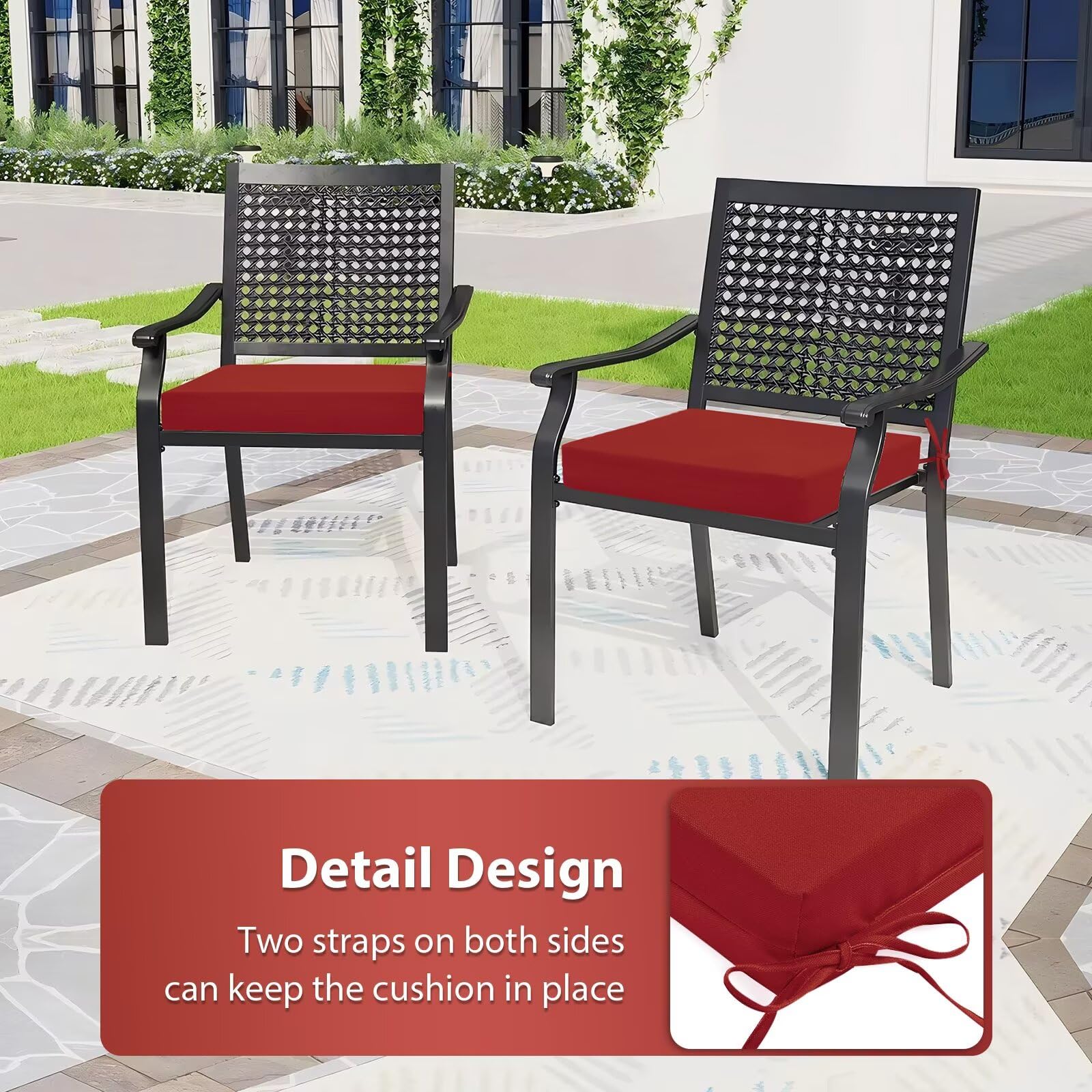 Close-up of HOMELYSIAN outdoor chair cushion with non-slip ties
