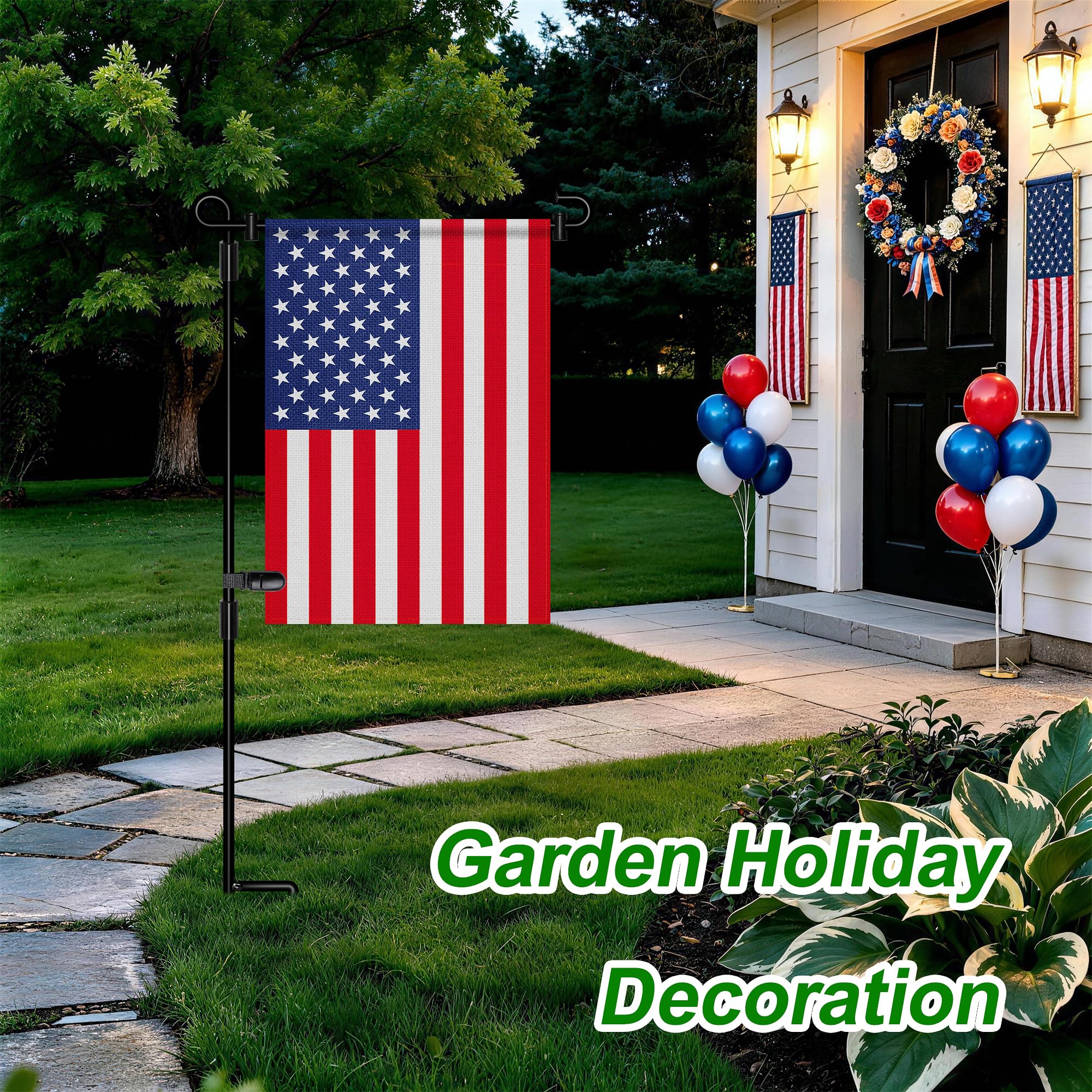 Close-up of HOOSUN flag clip securing a garden flag