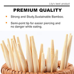 Close-up of HOPELF bamboo skewer with semi-pointed tip