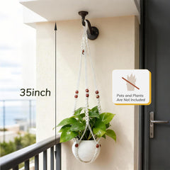 Close-up of HOREAKHJ Macrame Plant Hanger with wood beads