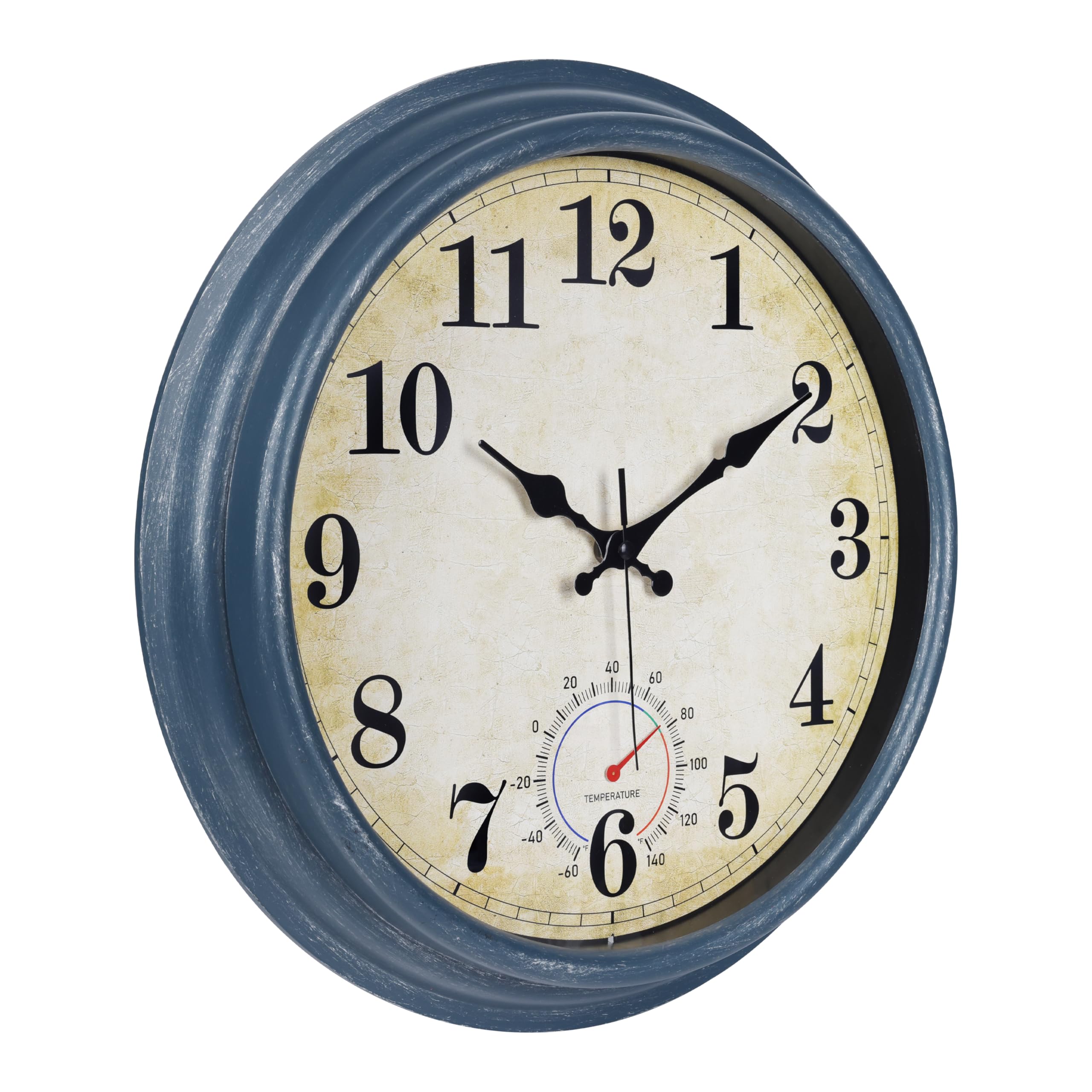 Close-up of Horizent 16 Inch Clock with rustic design