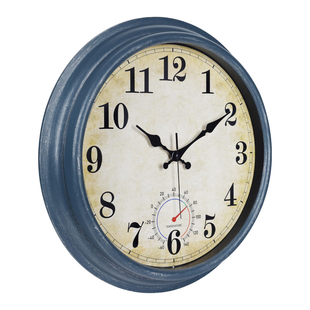Close-up of Horizent 16 Inch Clock with rustic design