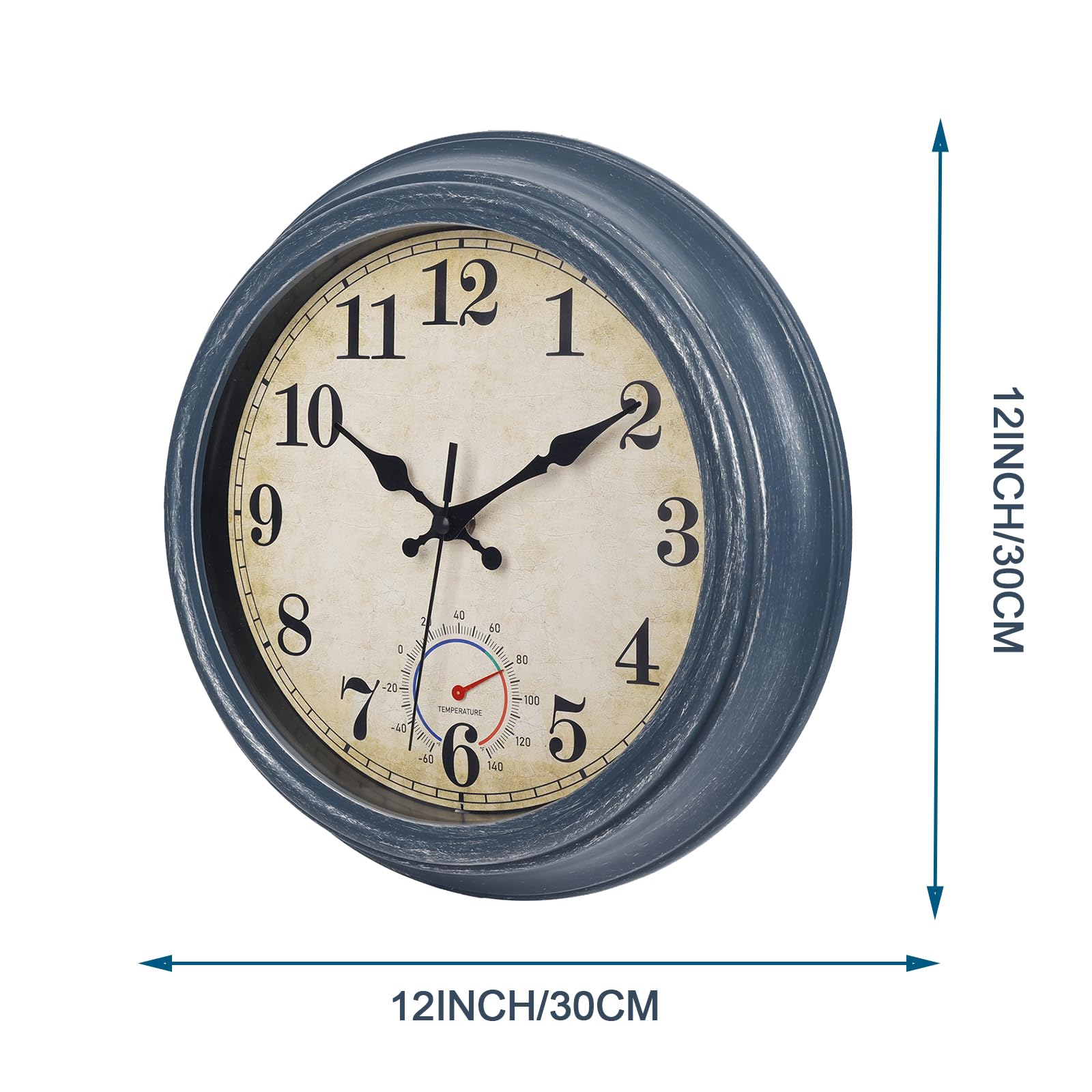 Close-up of Horizent outdoor clock thermometer feature