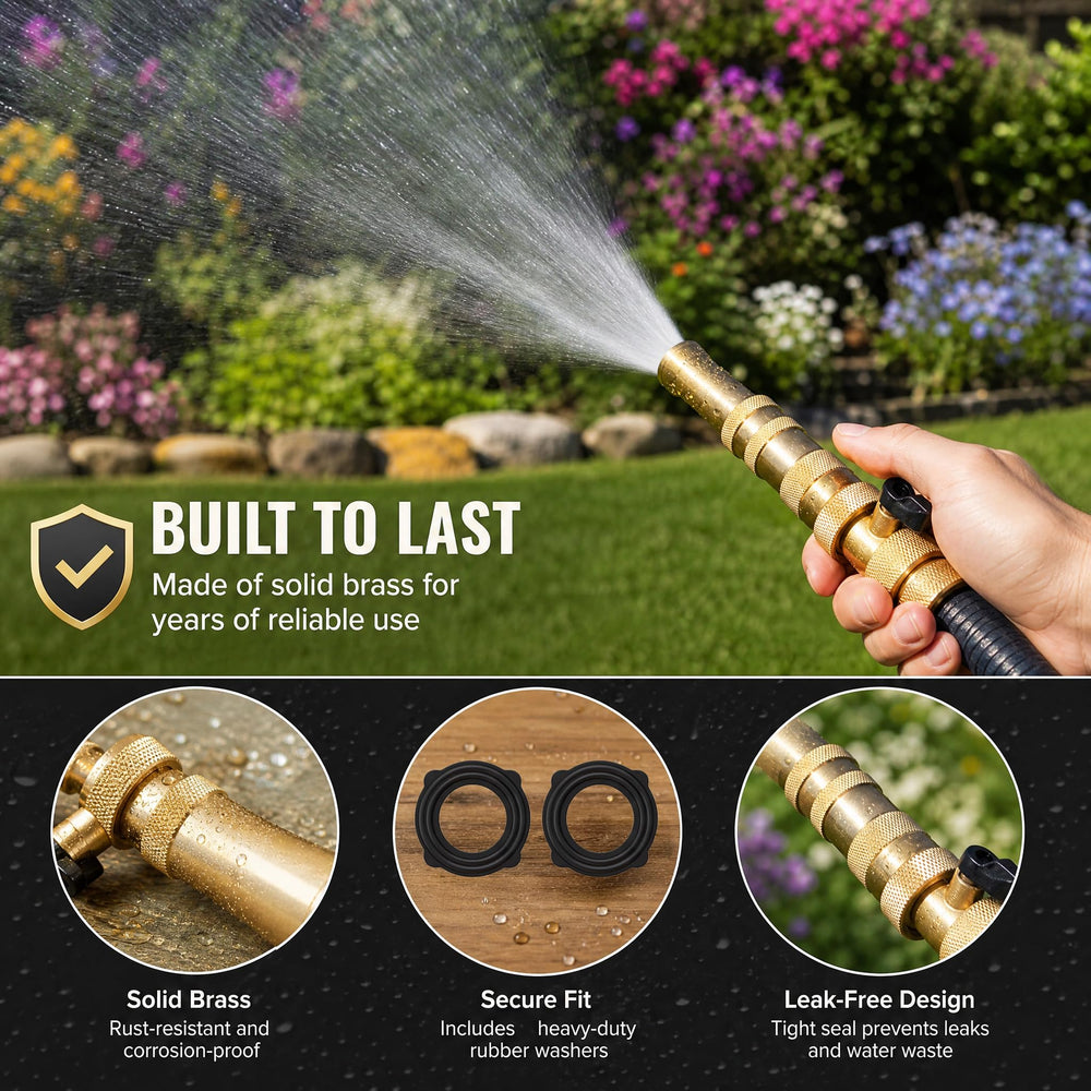 Close-up of Hourleey Adjustable Twist Hose Nozzle brass tip