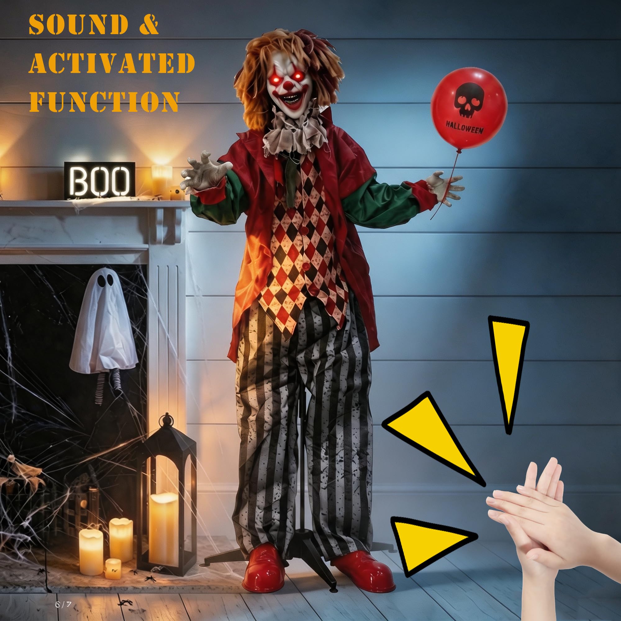Close-up of Hourleey clown's LED eyes and mouth during activation