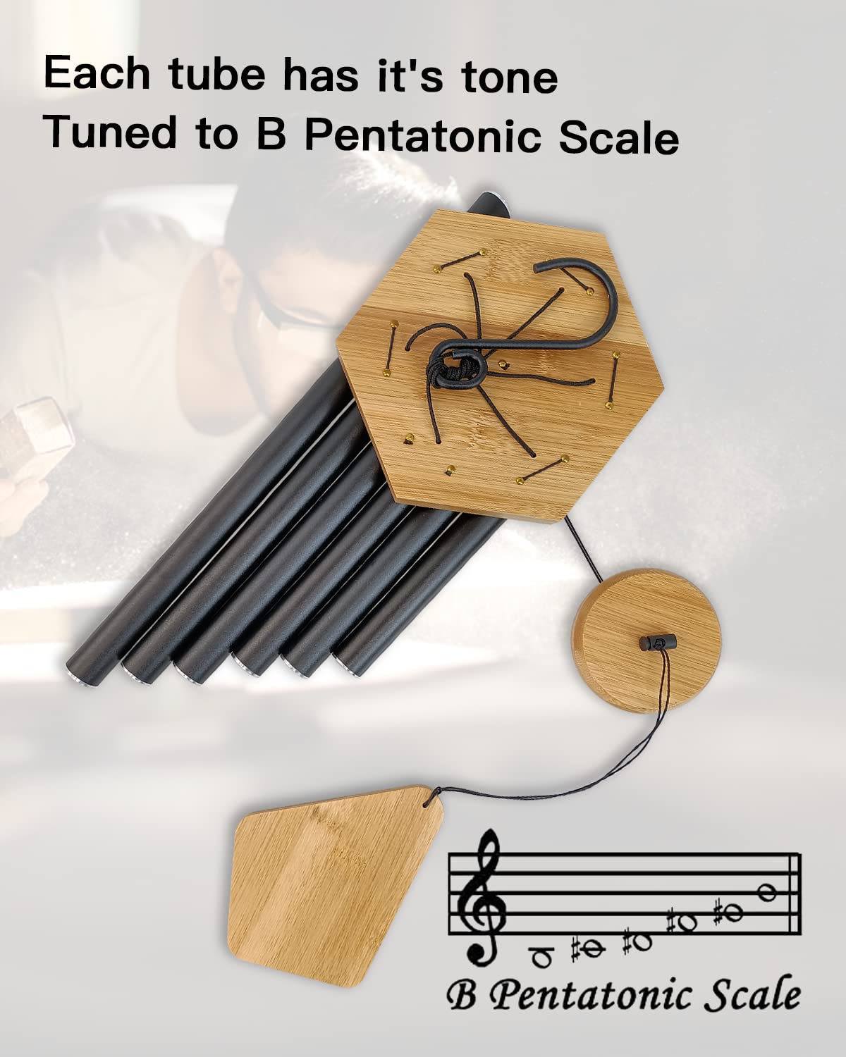 Close-up of Howarmer wind chime with S hook