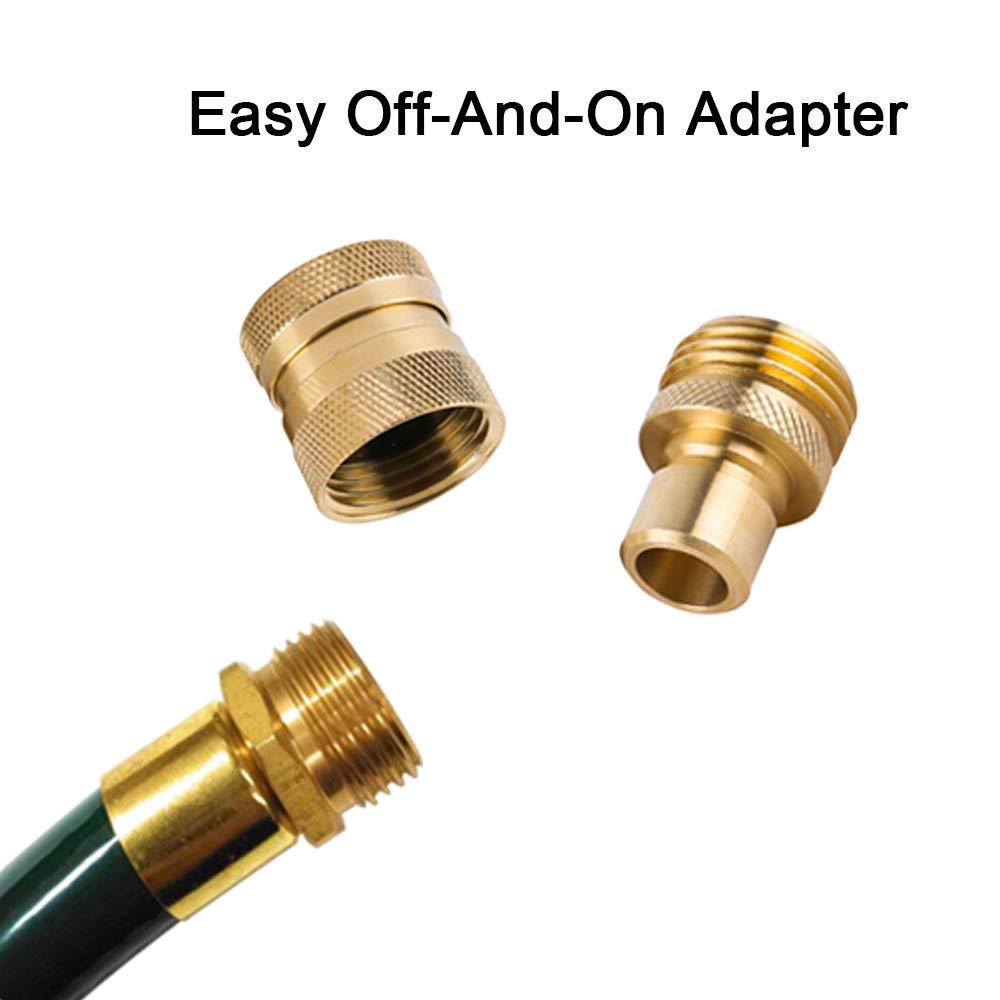 Close-up of HQMPC brass connectors for garden hoses