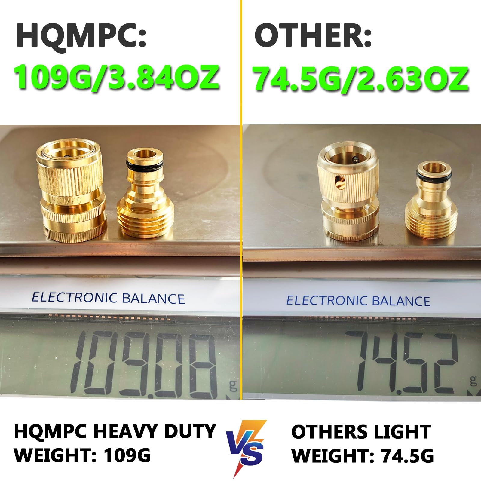 Close-up of HQMPC solid brass quick connector