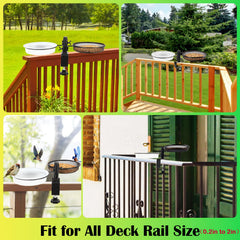 Close-up of HRAYLTOP Deck Bird Feeder clamp on railing