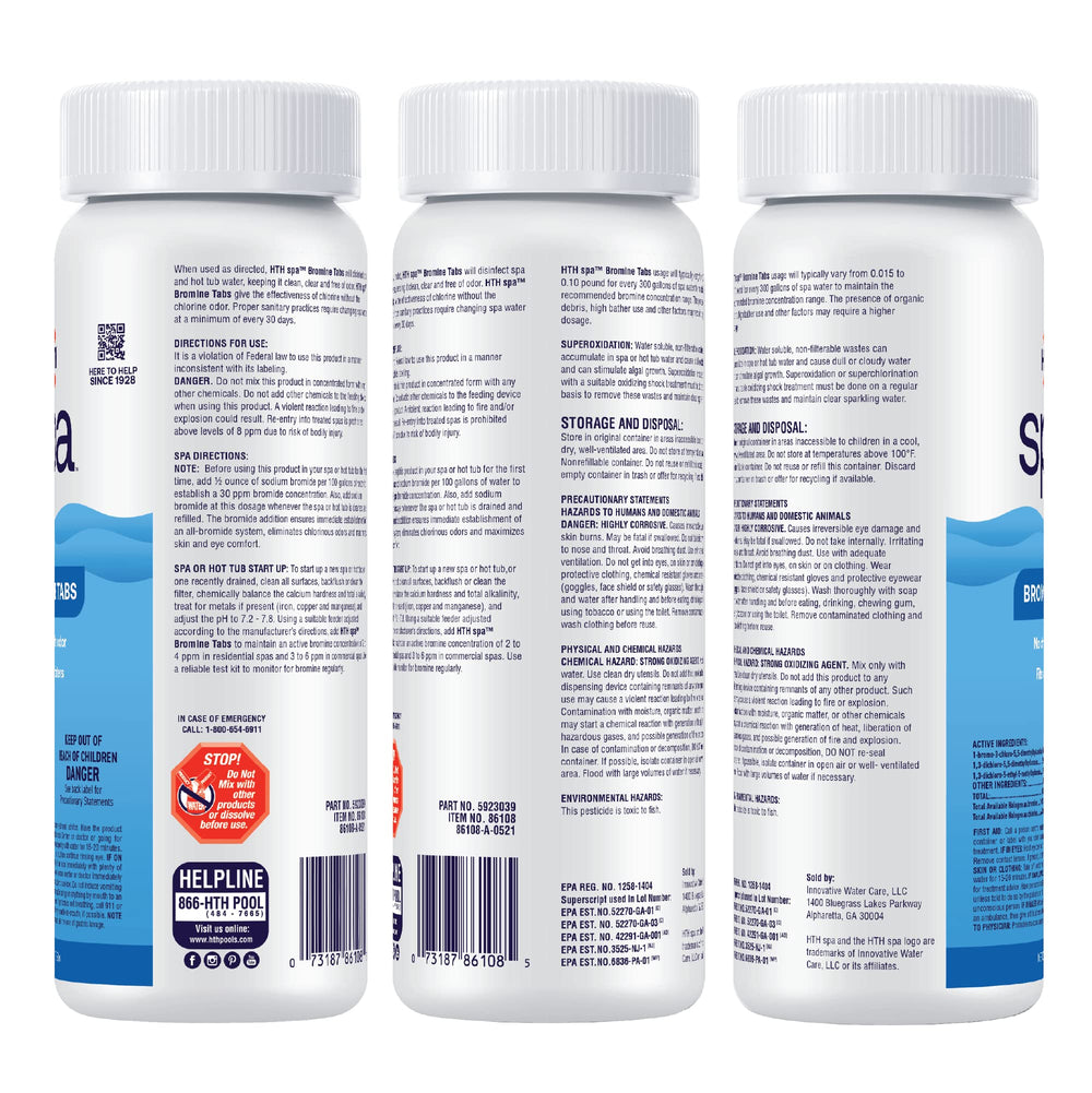Close-up of HTH Spa Bromine Tabs tablet