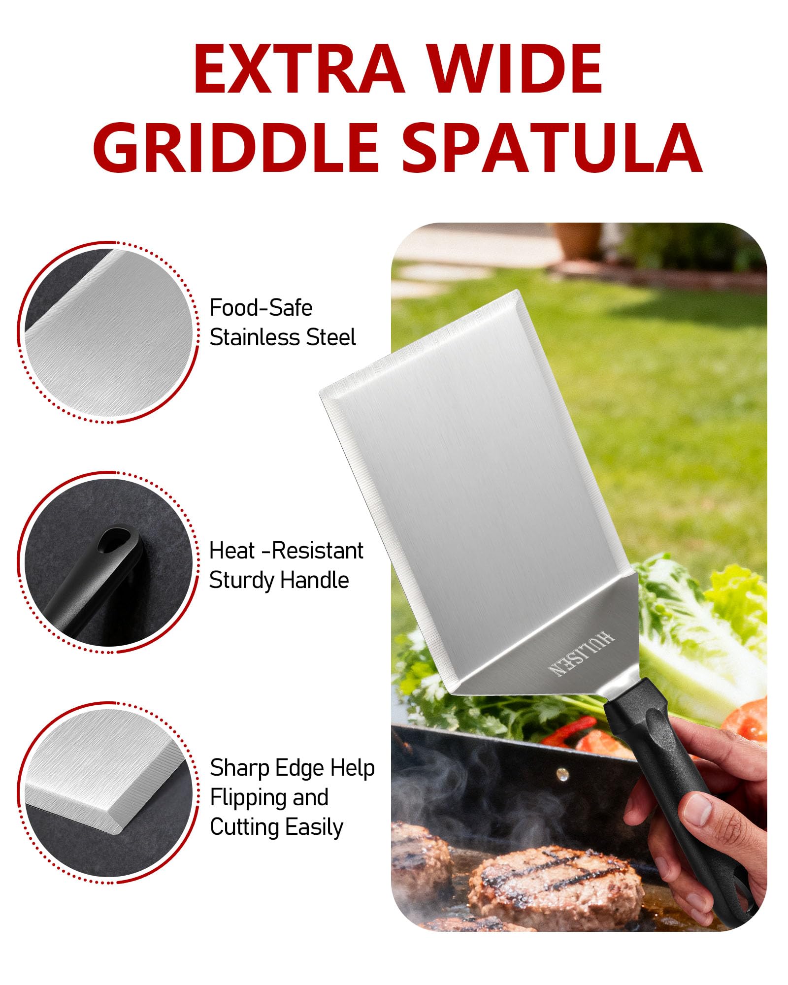 Close-up of HULISEN Grill Spatula handle details