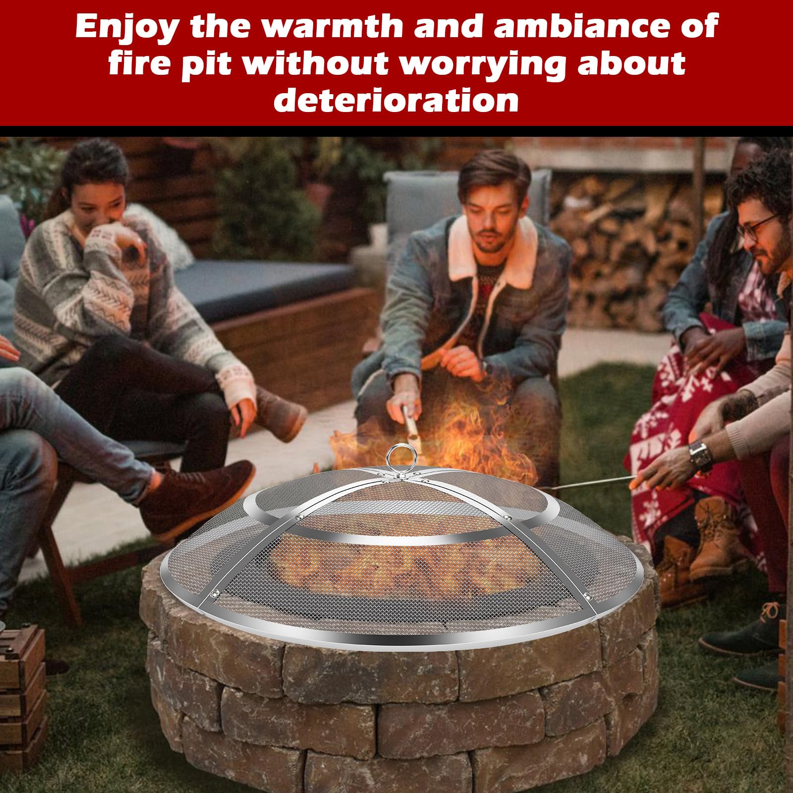 Close-up of Hydream Fire Pit Spark Screen stainless steel