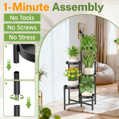 Close-up of iDavosic.ly 5 Tier Plant Stand tray with potted plant