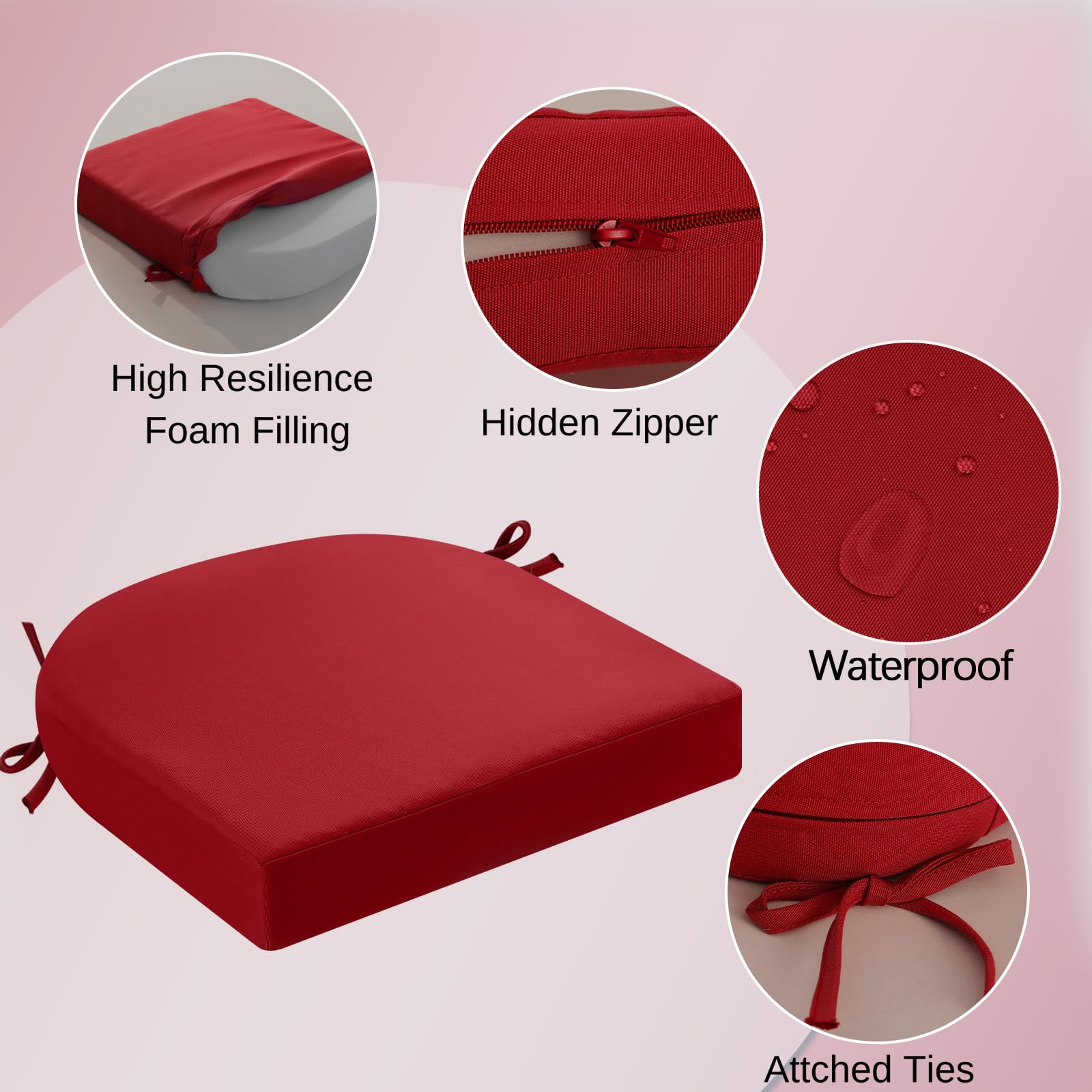 close-up of idee-home outdoor chair cushion with hidden zipper
