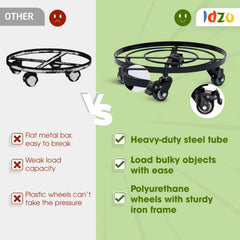 Close-up of IDZO Round Plant Caddy wheels and locking feature