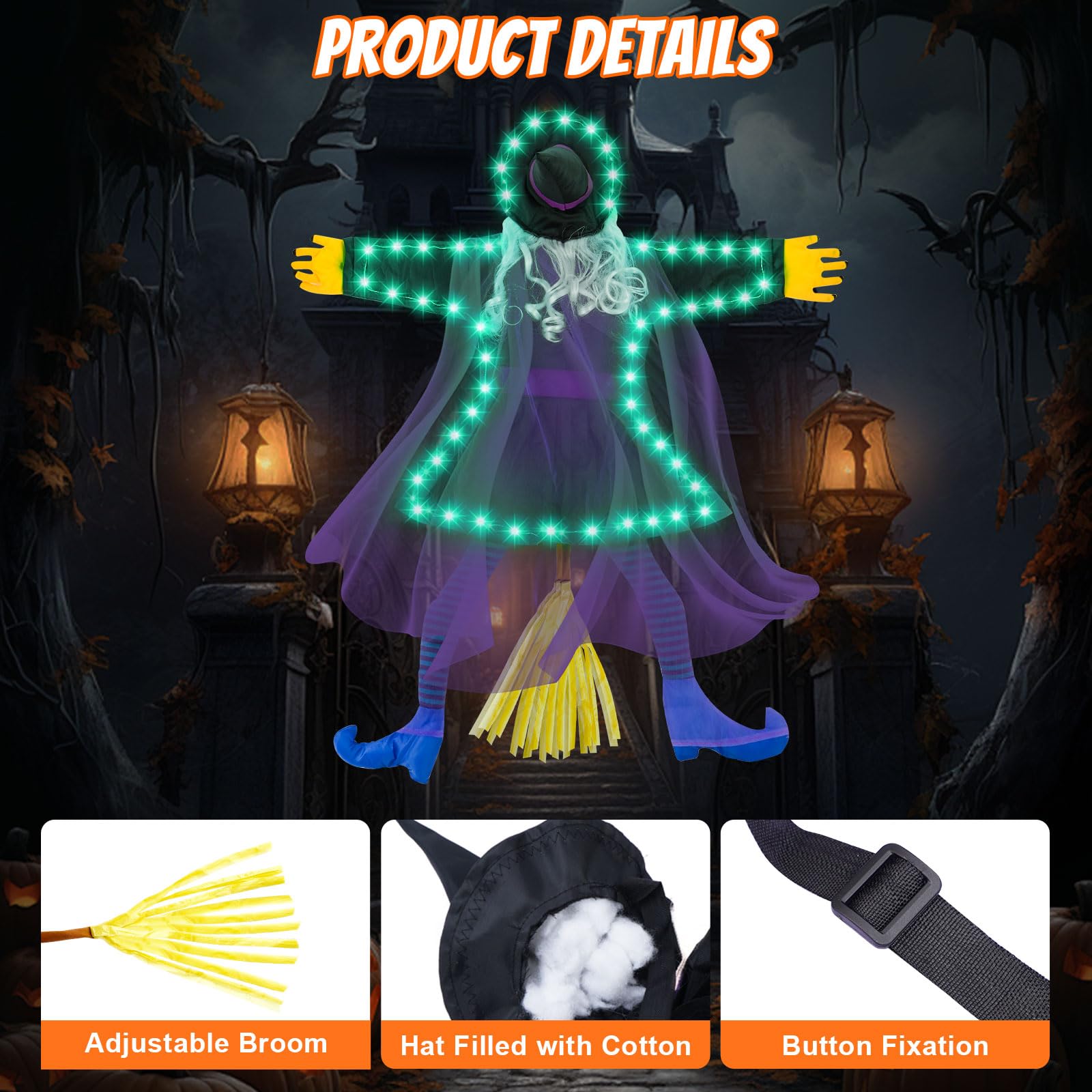 Close-up of ILLUMINEW Halloween Crashing Witch's details and craftsmanship