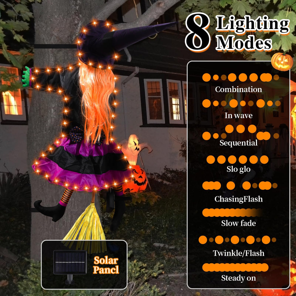 Close-up of ILLUMINEW Halloween witch with orange and purple lights