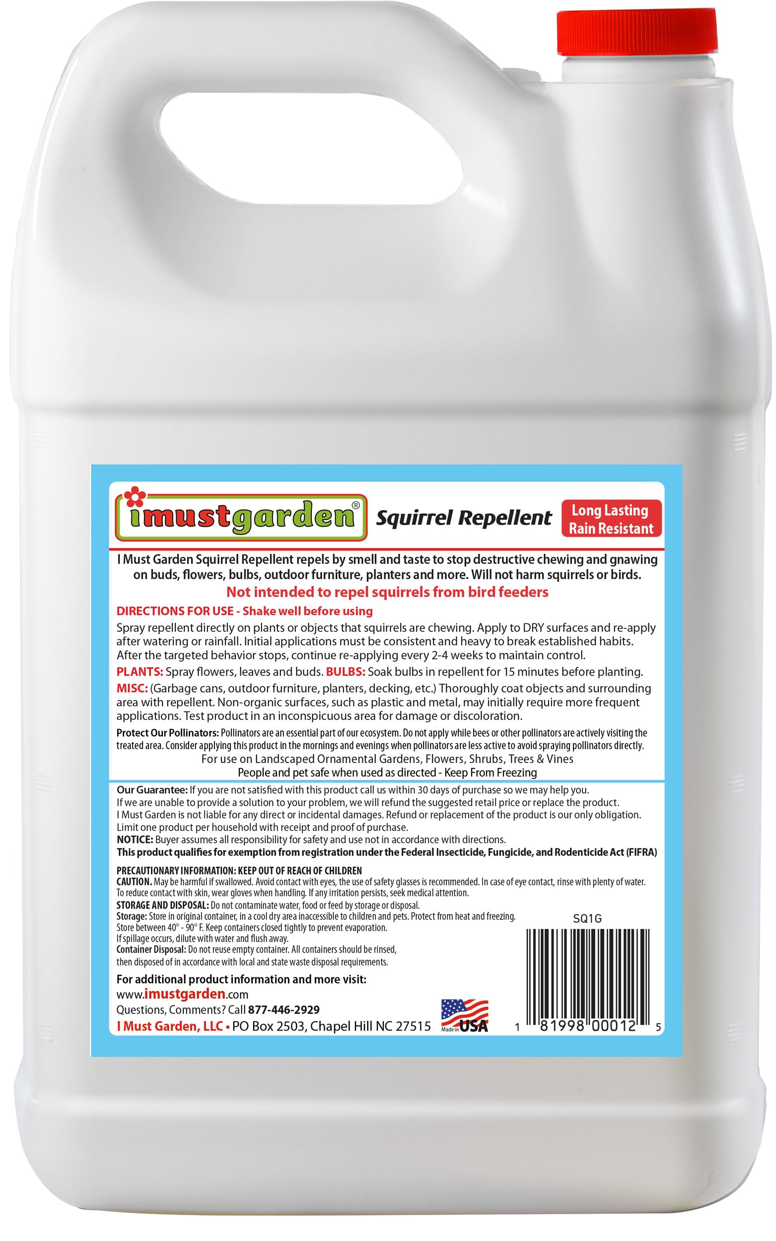 Close-up of IMUSTGARDEN Squirrel Repellent label