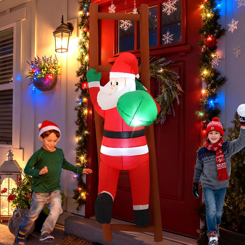 Close-up of InfleasJoiy Santa climbing ladder detail