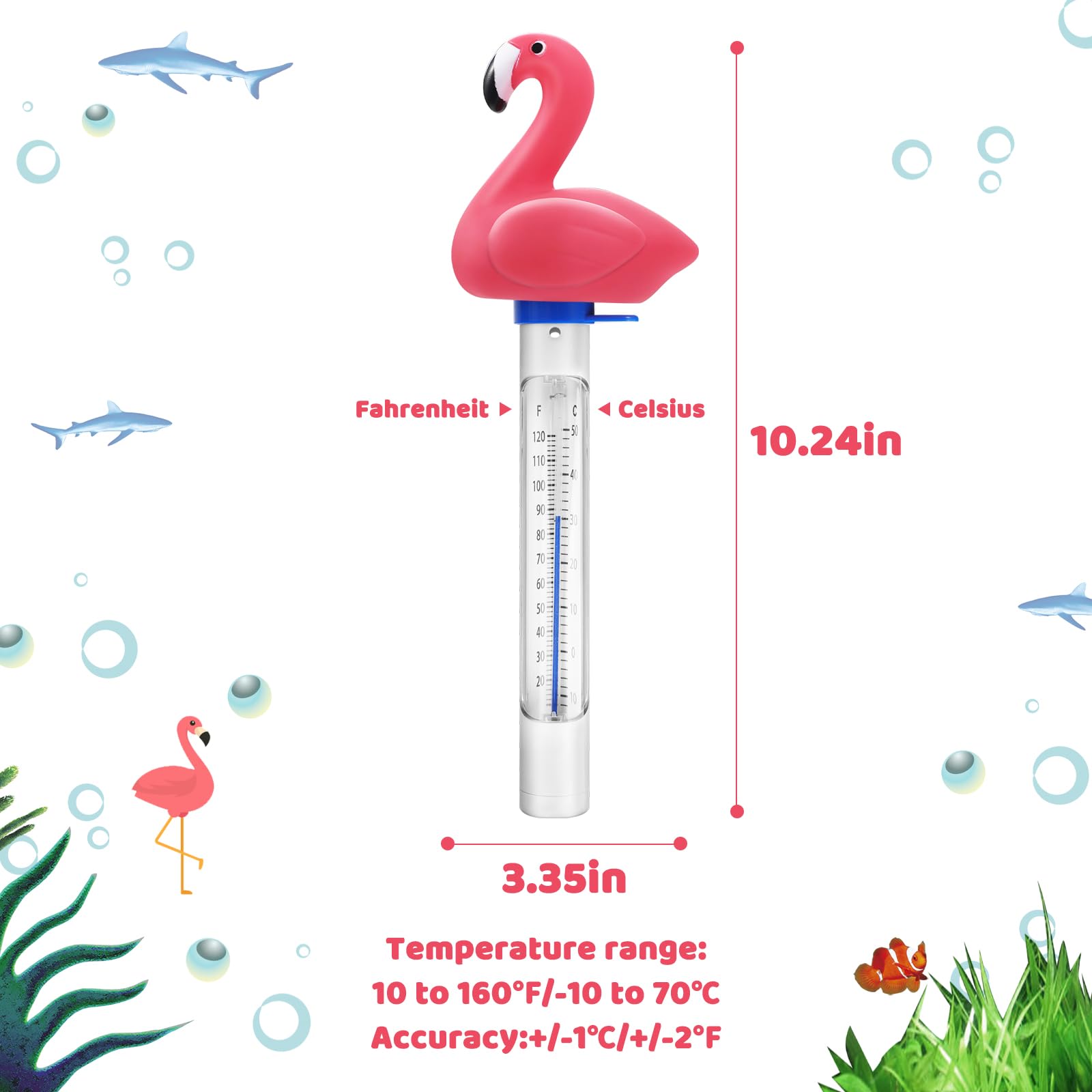 Close-up of Inpool Flamingo Pool Thermometer showing temperature scale