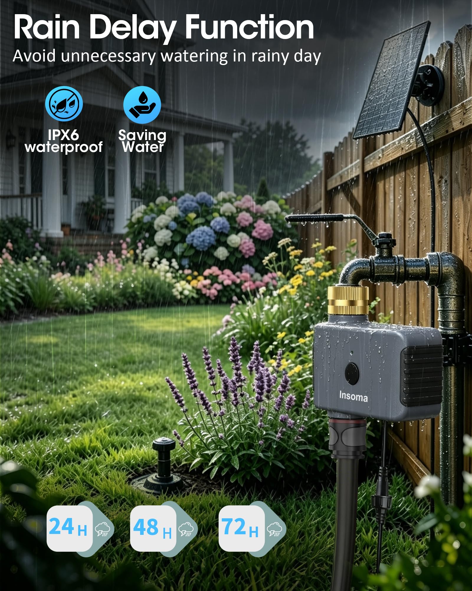 Close-up of Insoma Solar WiFi Water Timer solar panel