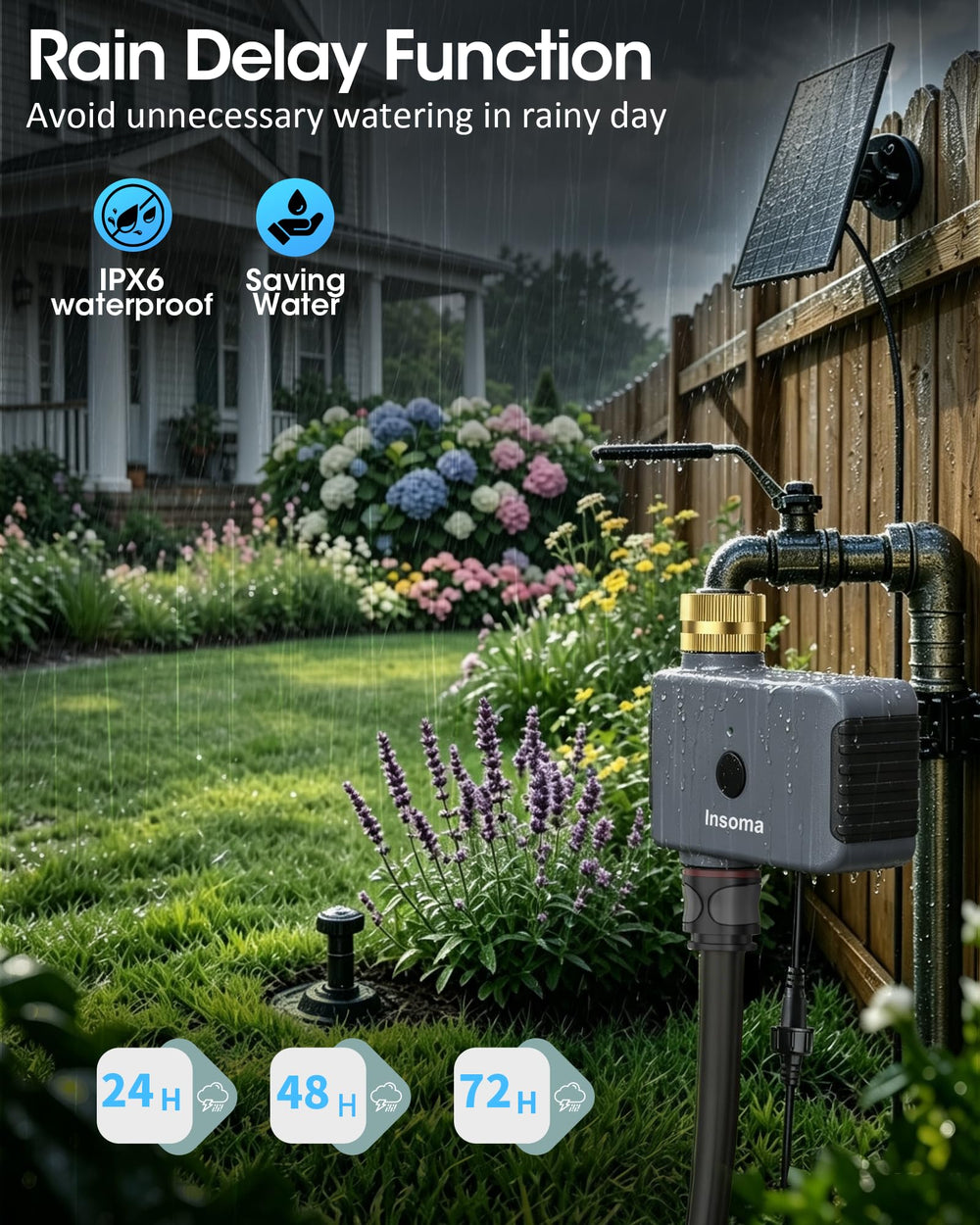 Close-up of Insoma Solar WiFi Water Timer solar panel