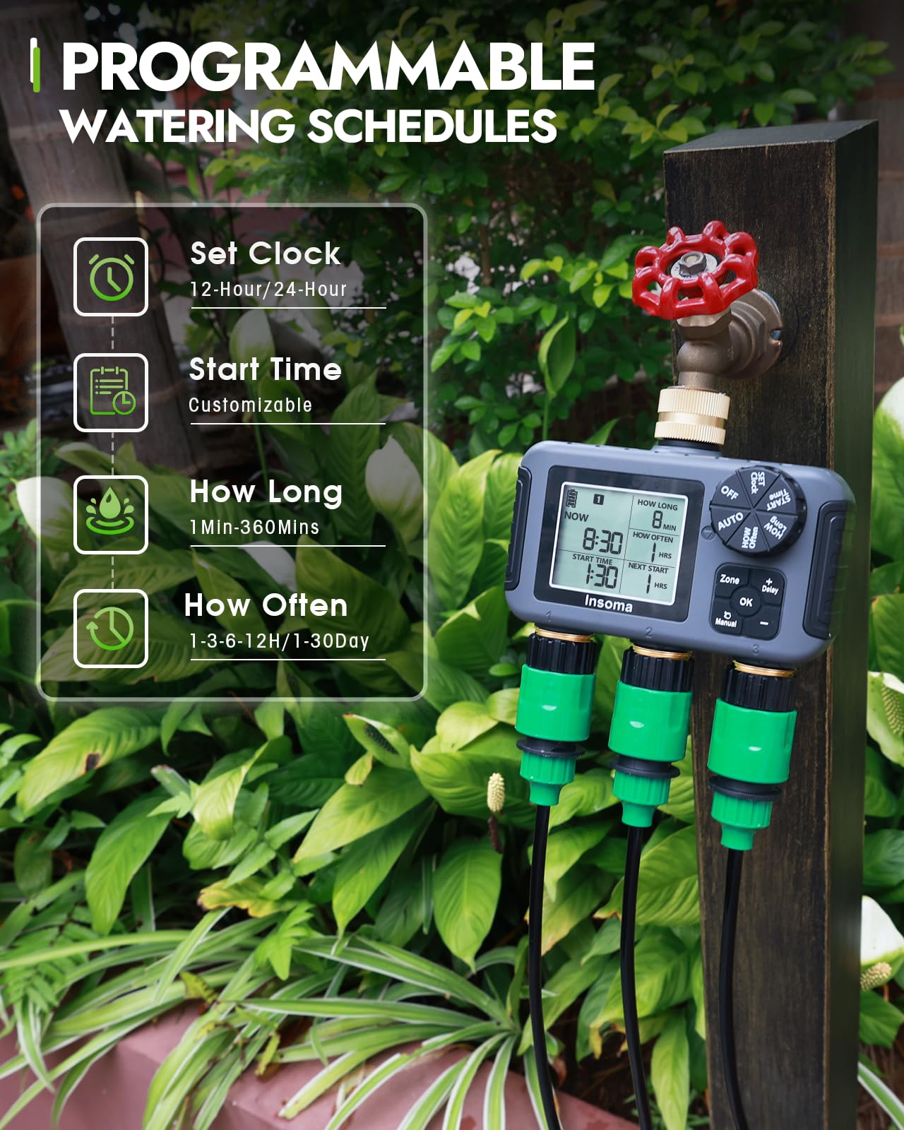 Close-up of Insoma Sprinkler Timer control panel