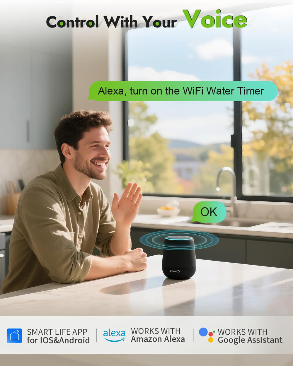 Close-up of Insoma WiFi Water Timer's brass inlet and outlet