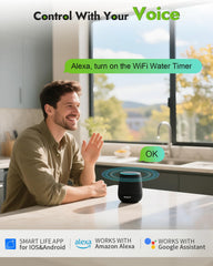 Close-up of Insoma WiFi Water Timer's brass inlet and outlet