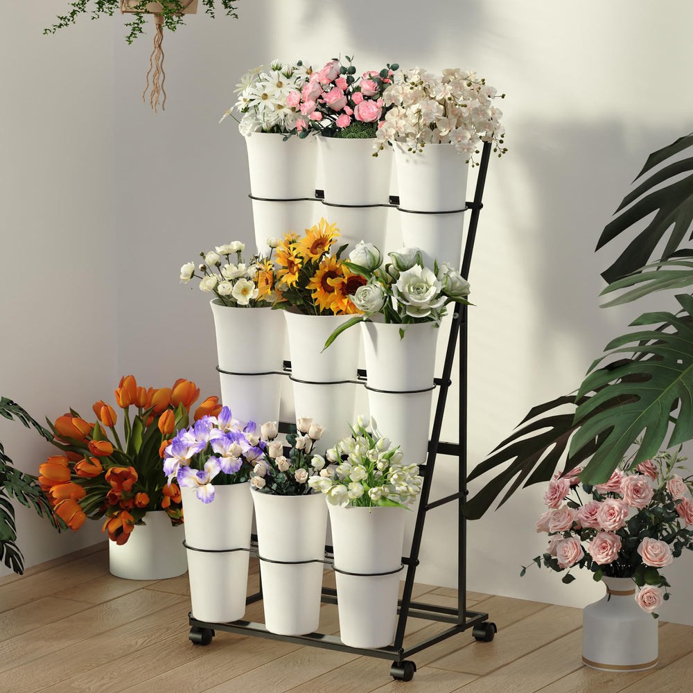 Close-up of Invech Flower Stand's removable flower buckets