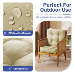 Close-up of IPYNBAP beige outdoor chair cushion with tufted design