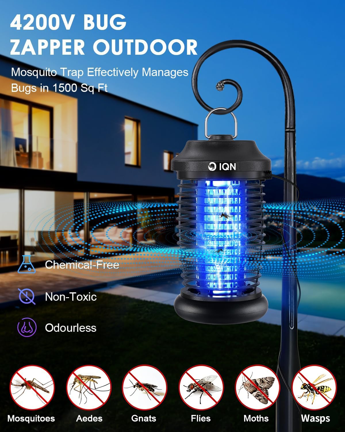 Close-up of IQN Bug Zapper's electric grid and safety features