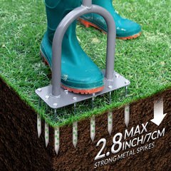 Close-up of iron spikes on Walensee Manual Lawn Aerator