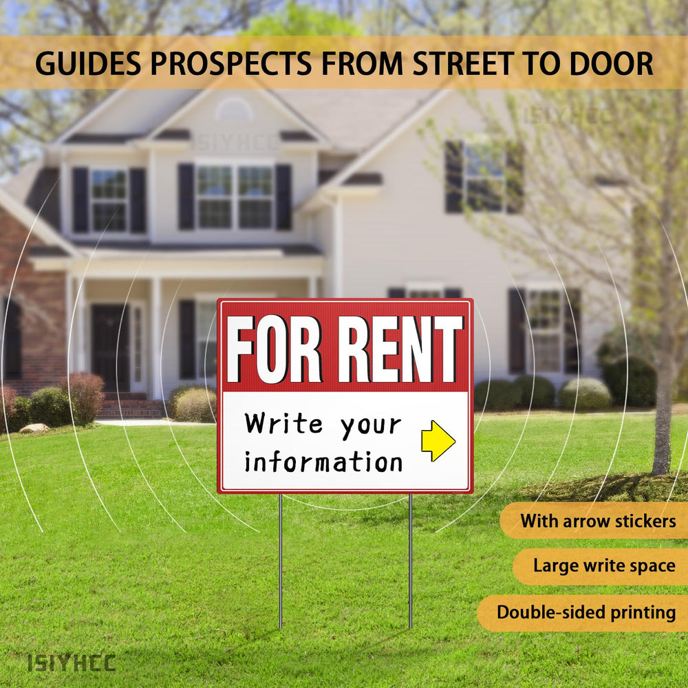 Close-up of ISIYHCC for rent sign with arrow stickers