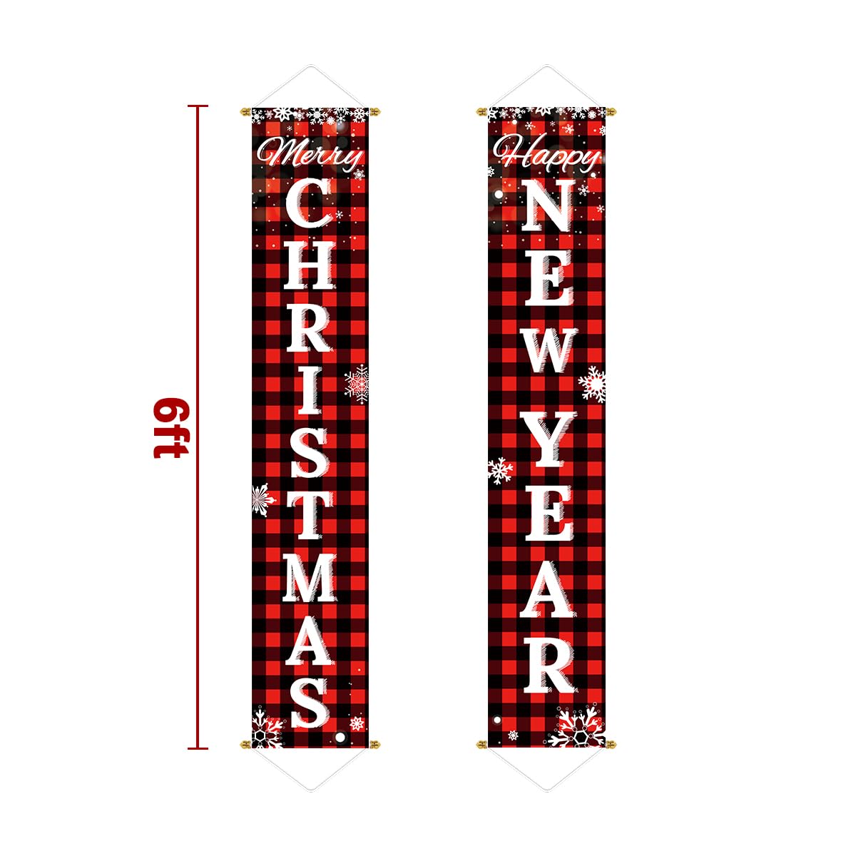 Close-up of Ivenf Merry Christmas banner with snowflakes