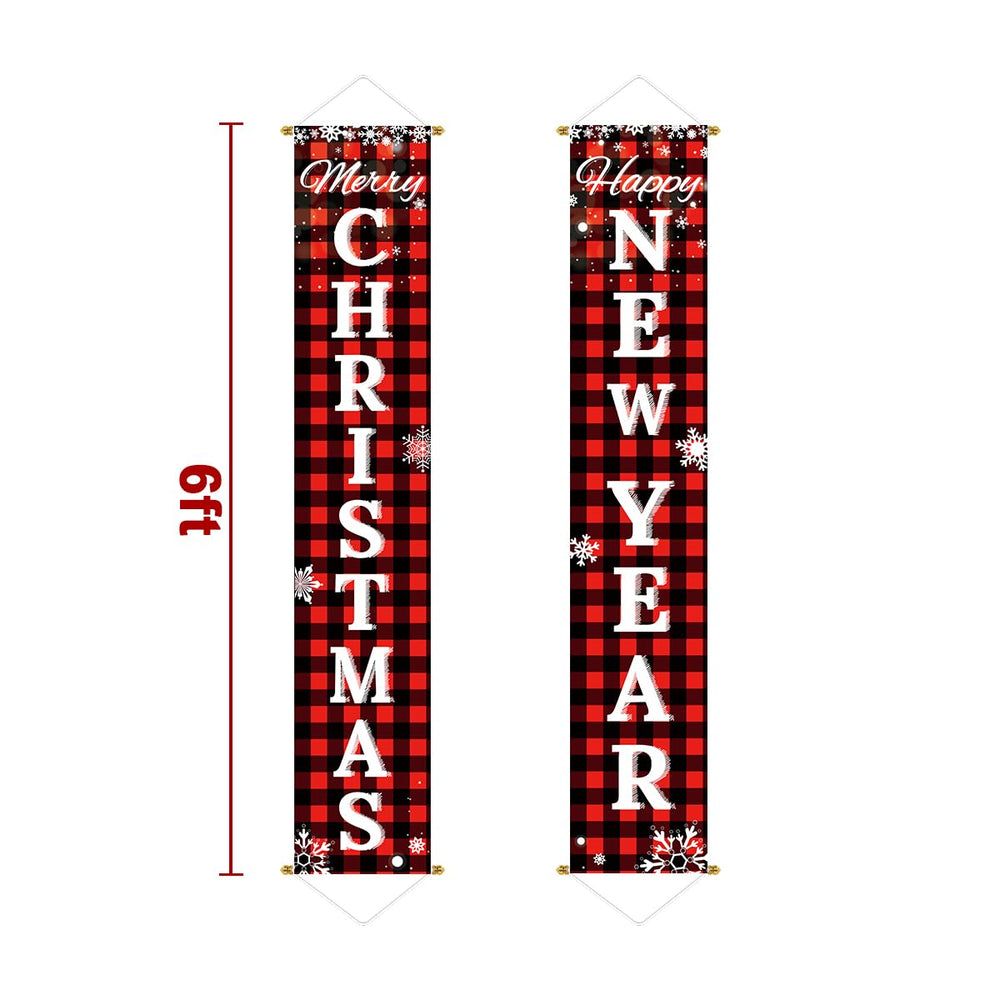 Close-up of Ivenf Merry Christmas banner with snowflakes
