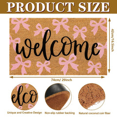Close-up of JarThenaAMCS doormat showing pink ribbon bow design