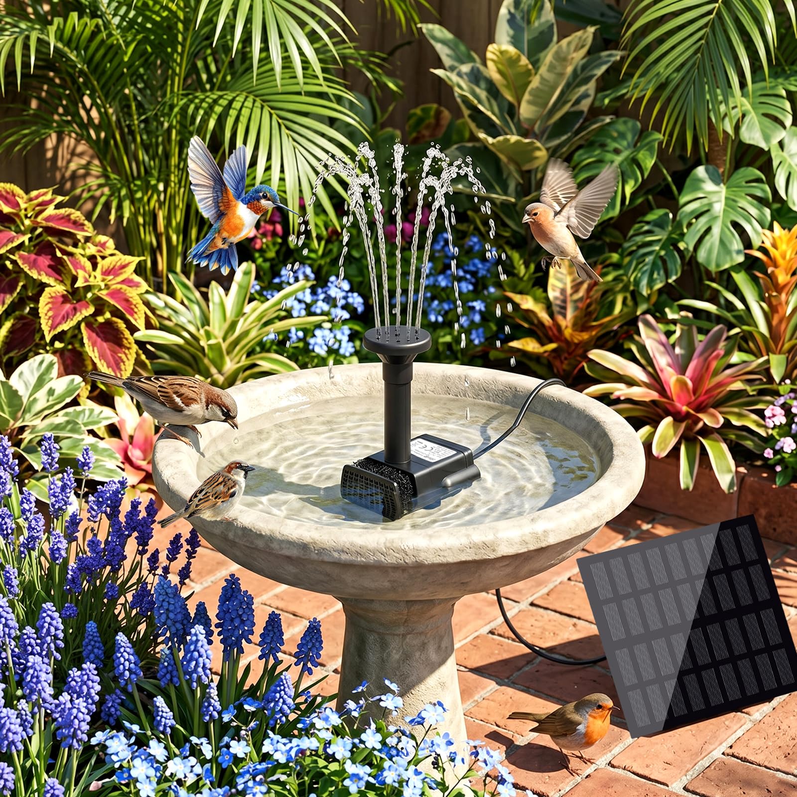 Close-up of Jbobbju solar panel and pump