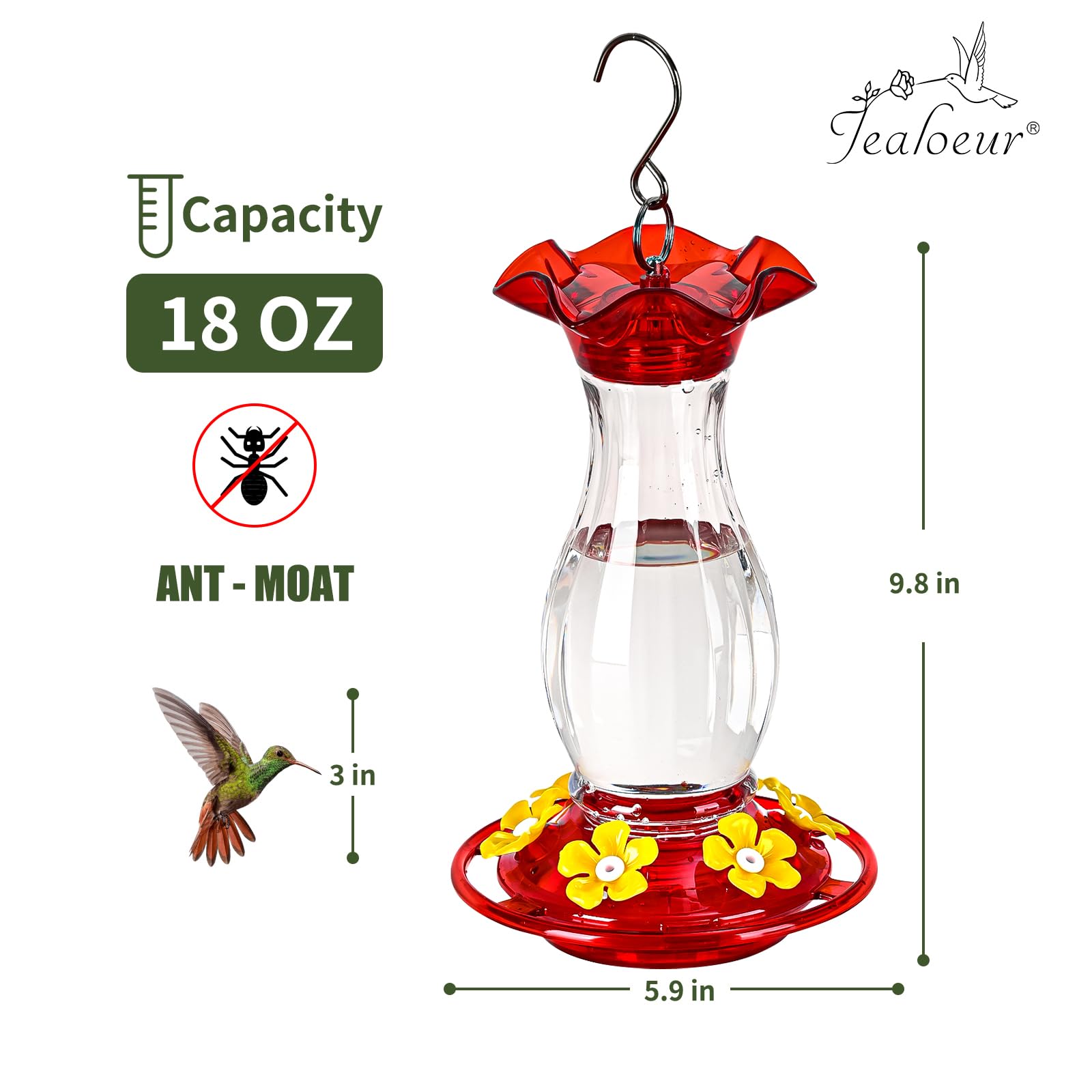 Close-up of Jealoeur Hummingbird Feeder feeding ports