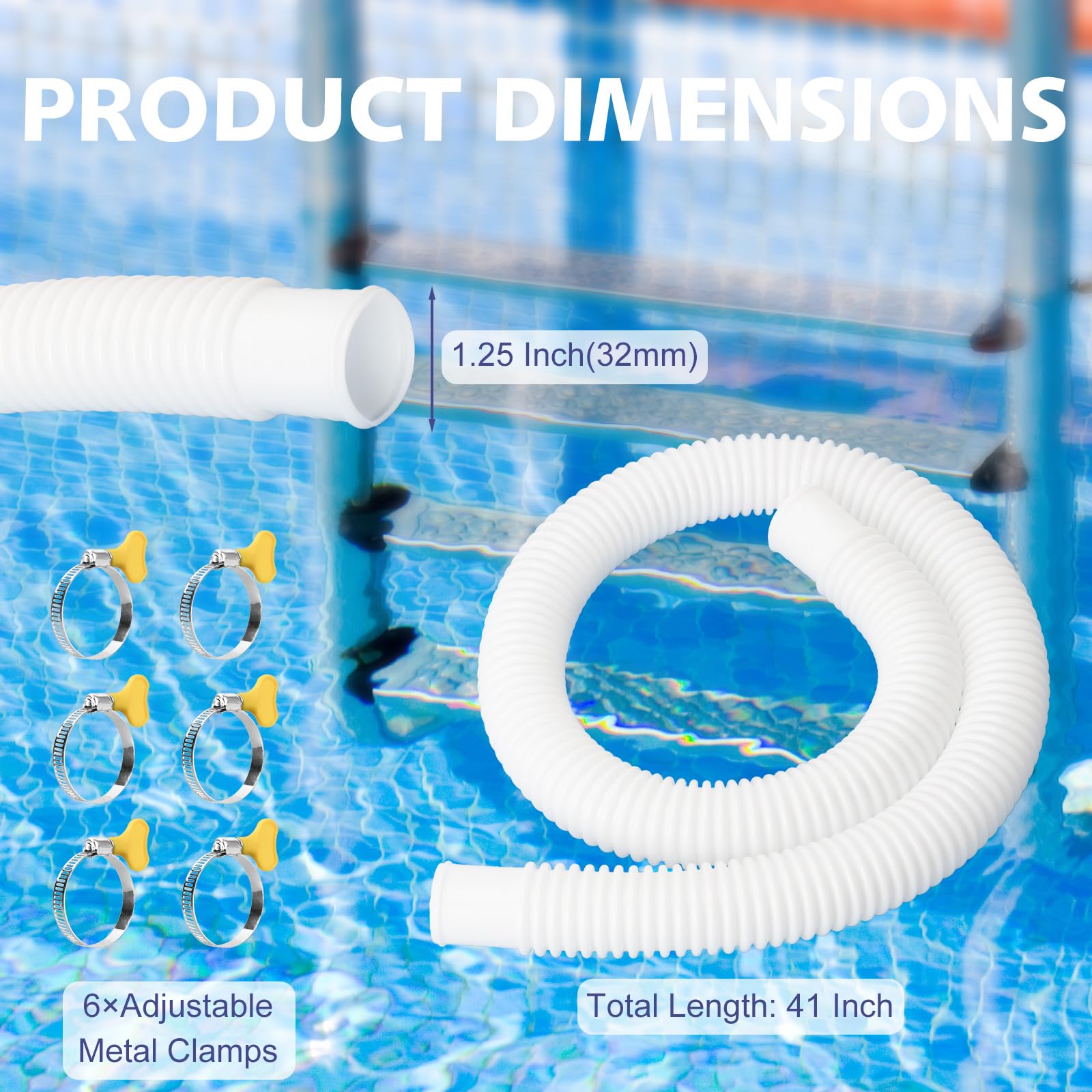 Close-up of JEKIVEY pool hose with clamps