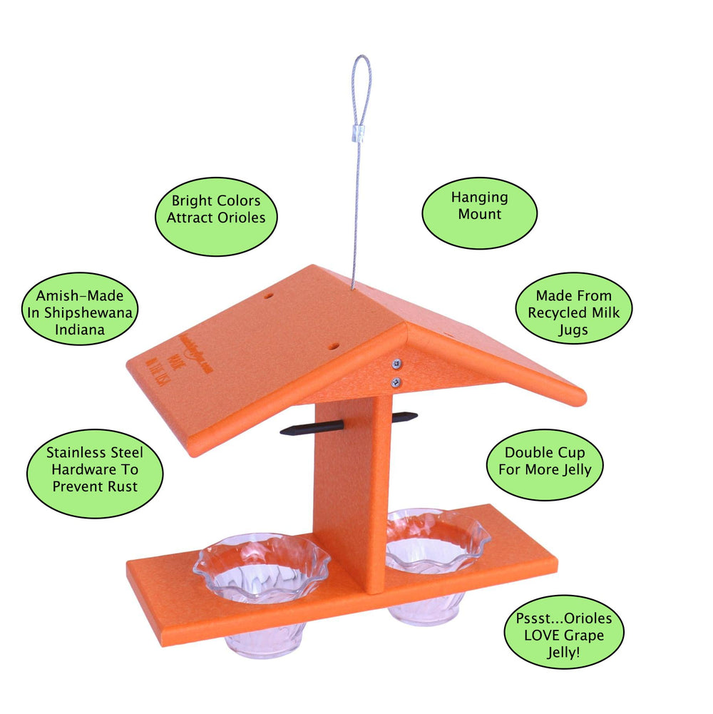 Close-up of jelly cups on AmishToyBox Oriole Bird Feeder