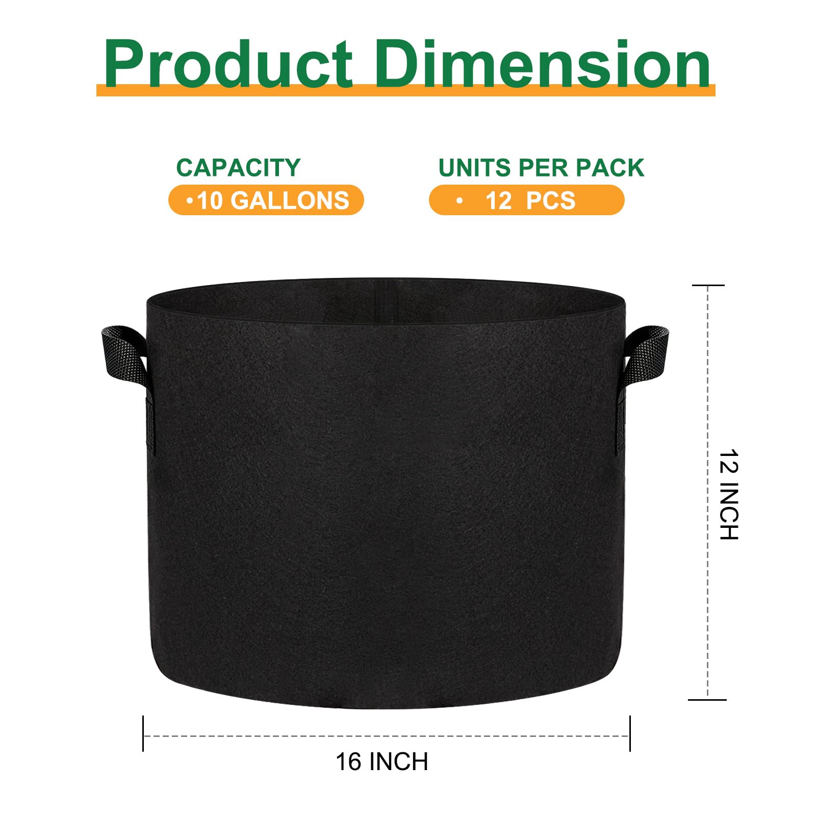 Close-up of JERIA 10 Gallon Grow Bag dimensions