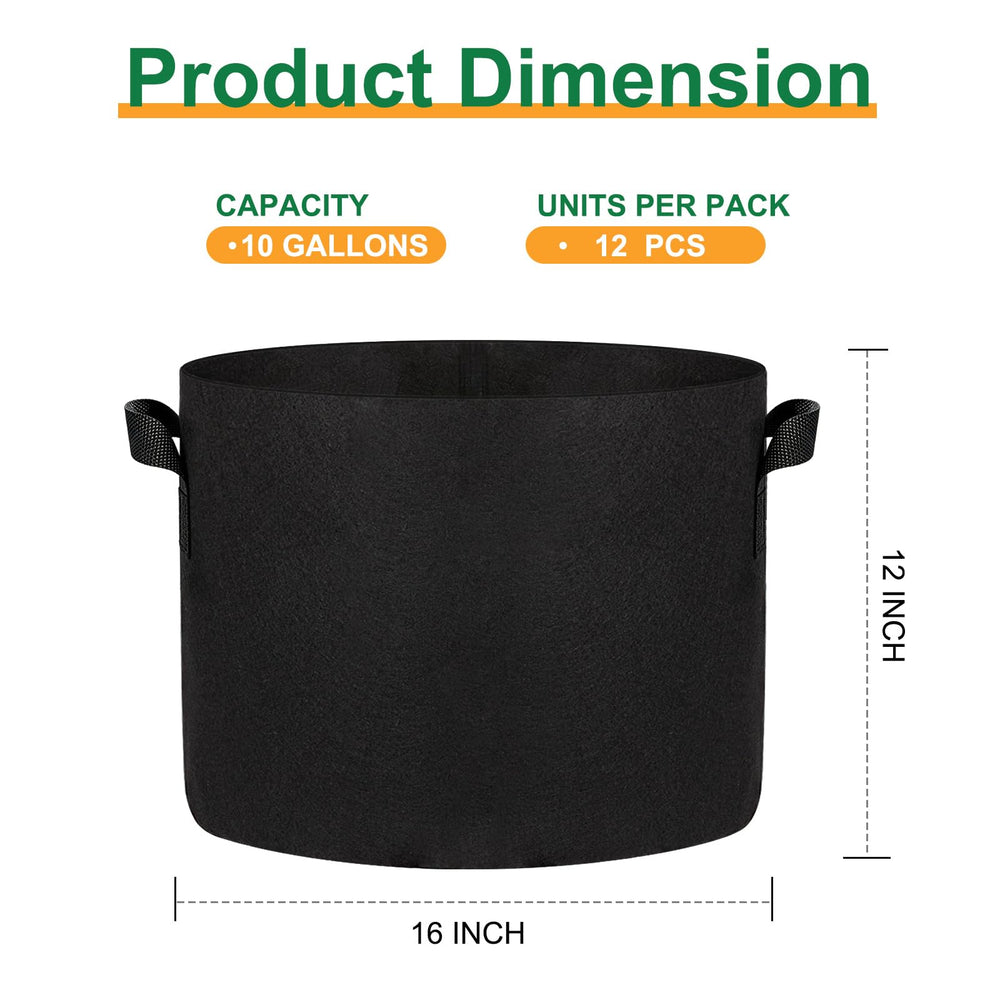 Close-up of JERIA 10 Gallon Grow Bag dimensions