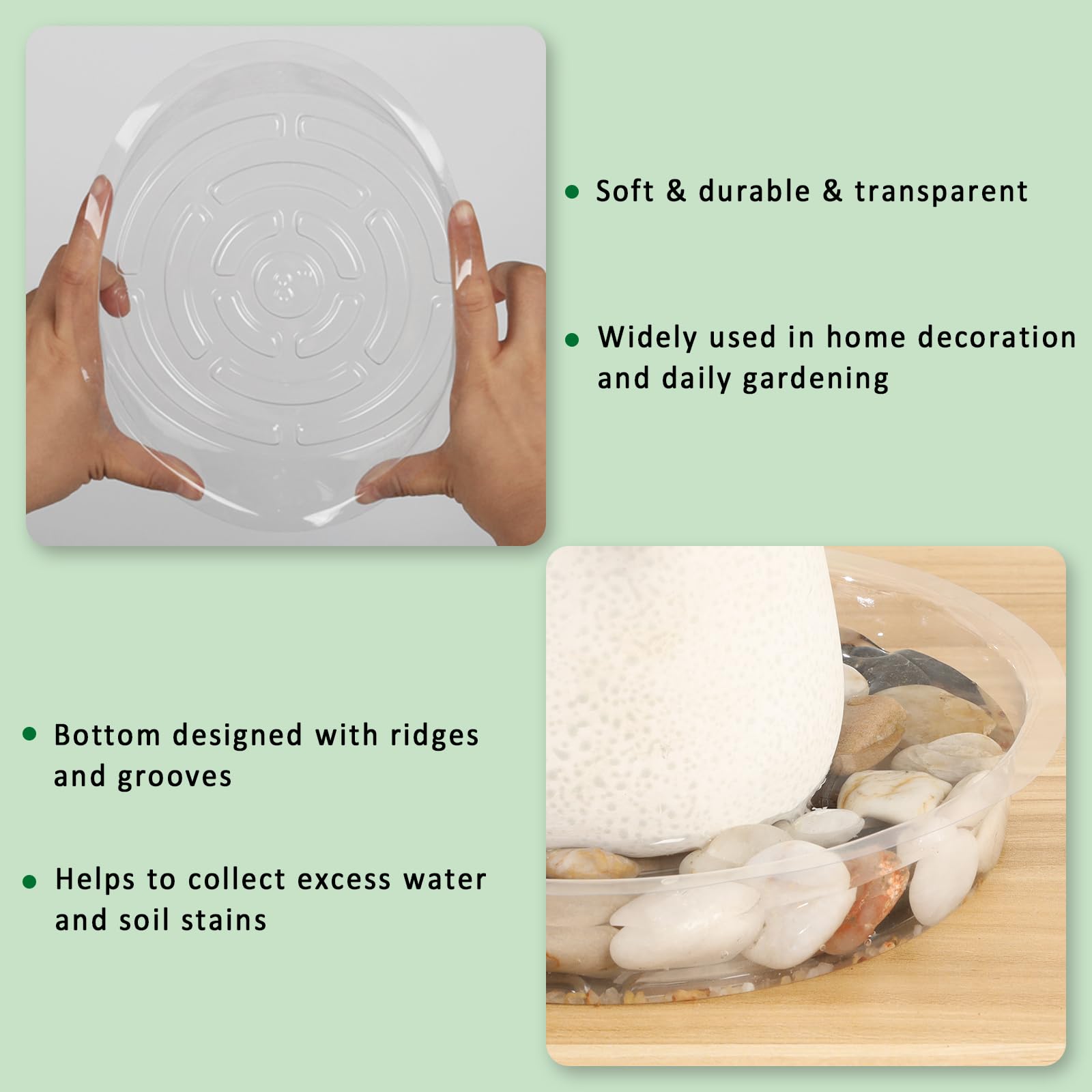Close-up of JERIA 8 Inch Clear Plant Saucer