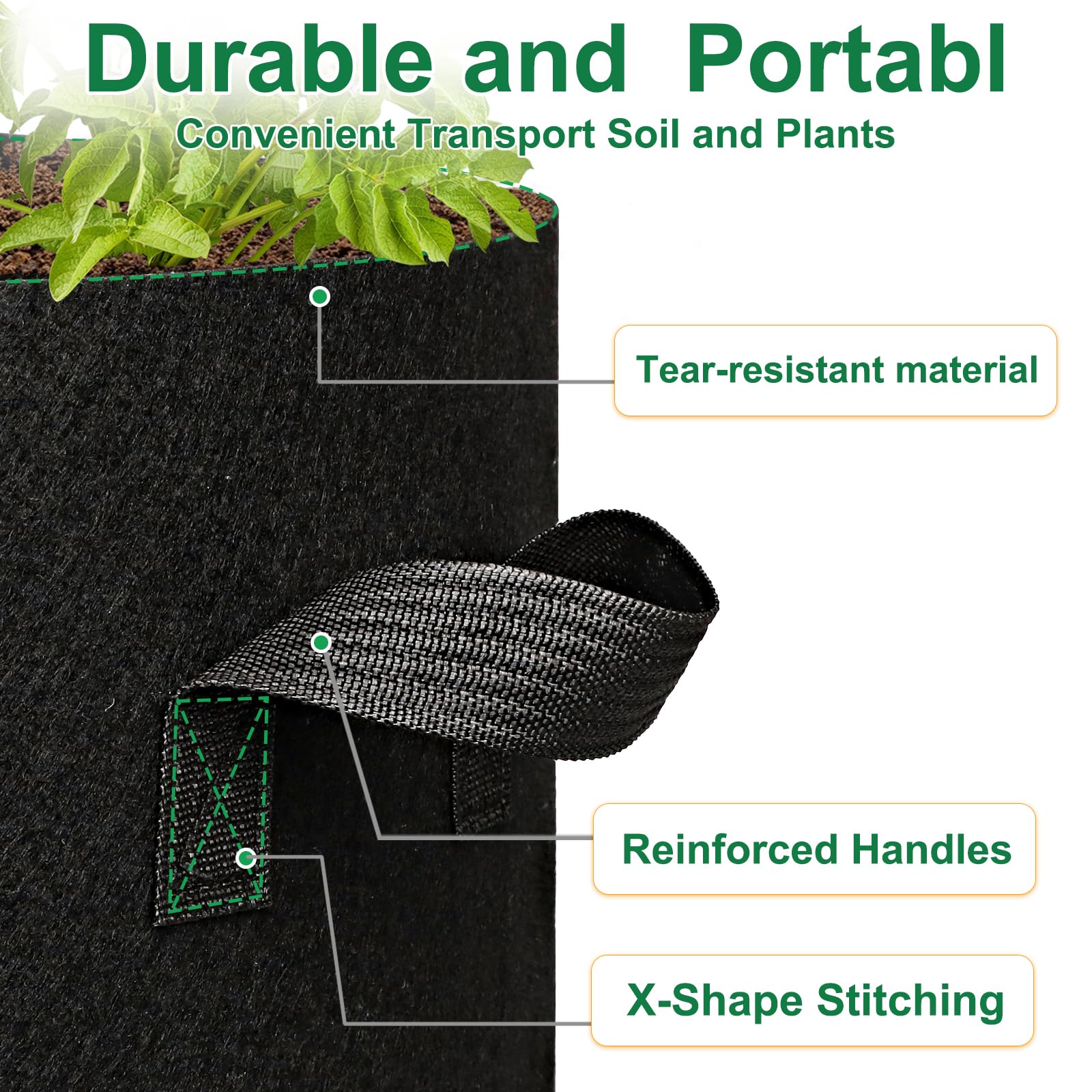 Close-up of JERIA Grow Bag handles
