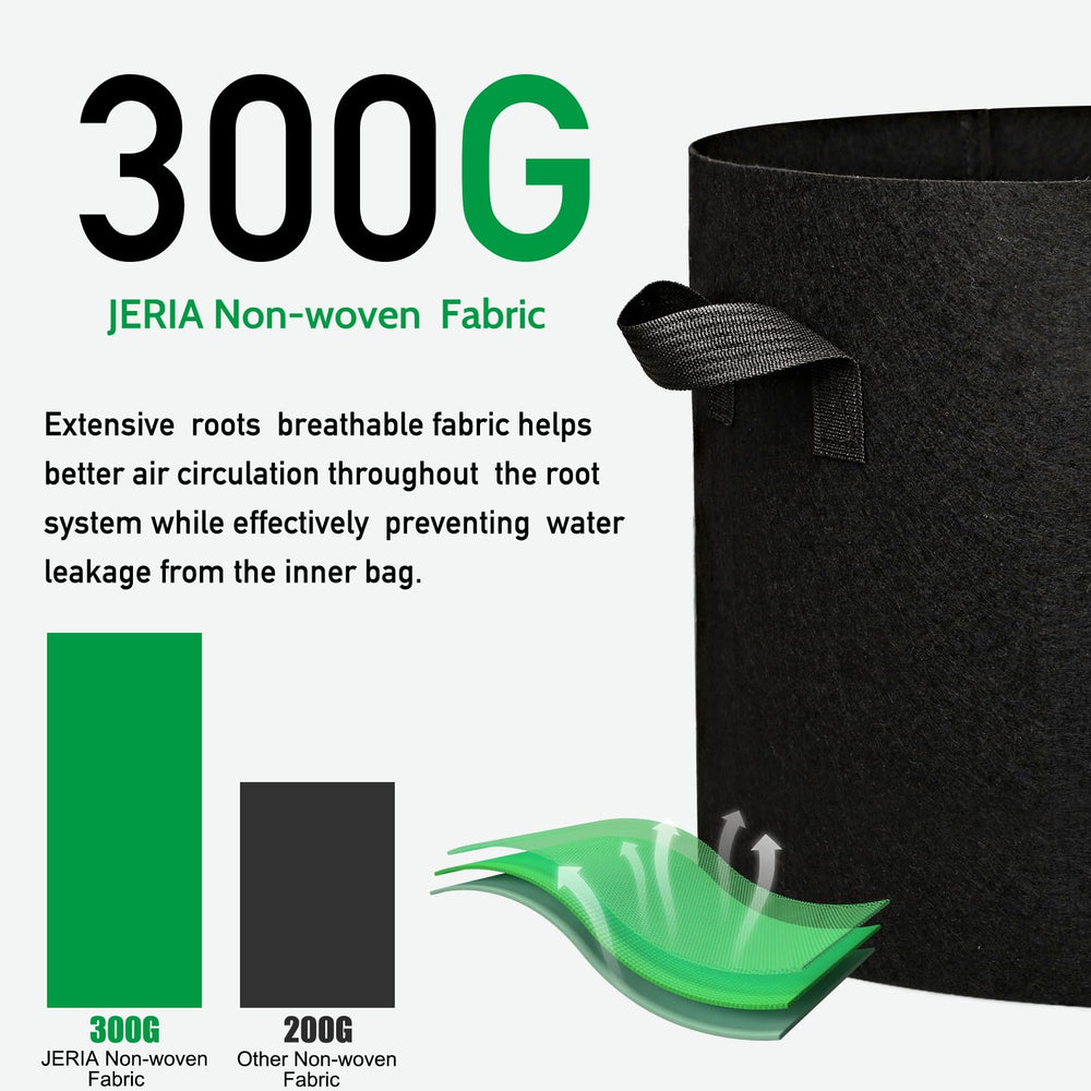 Close-up of JERIA Grow Bag handles for easy transport
