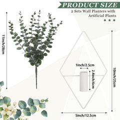 Close-up of Jexine geometric wall planter with artificial eucalyptus