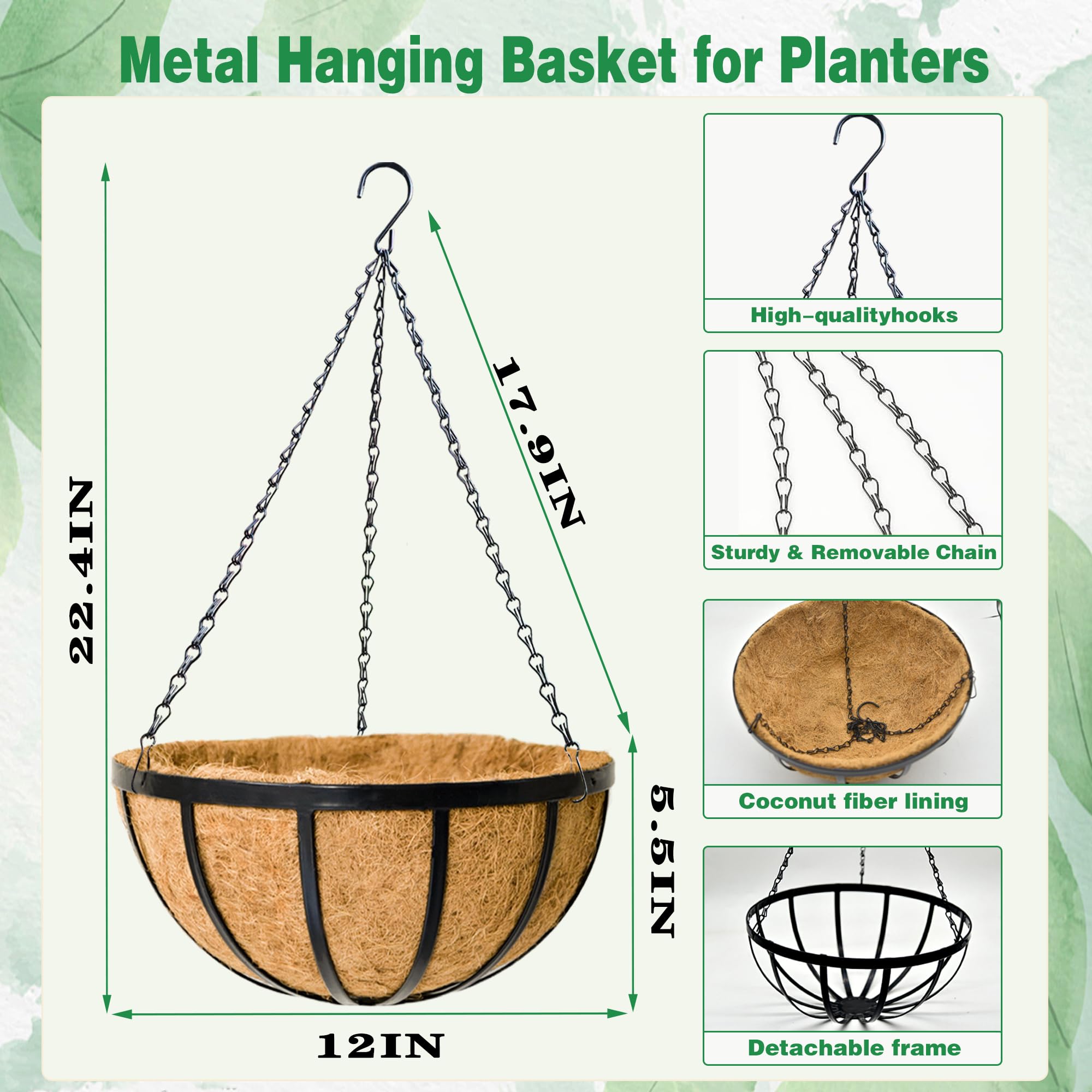 Close-up of JFFLYIT Hanging Planter's metal finish